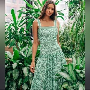 Shoshanna Mirabella Green Eyelet Embroidered Tea Dress Sz 2 worn once like New